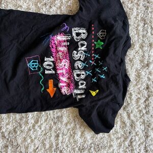 Black 'Baseball Lessons' Graphic Kids Tee with Neon Accents